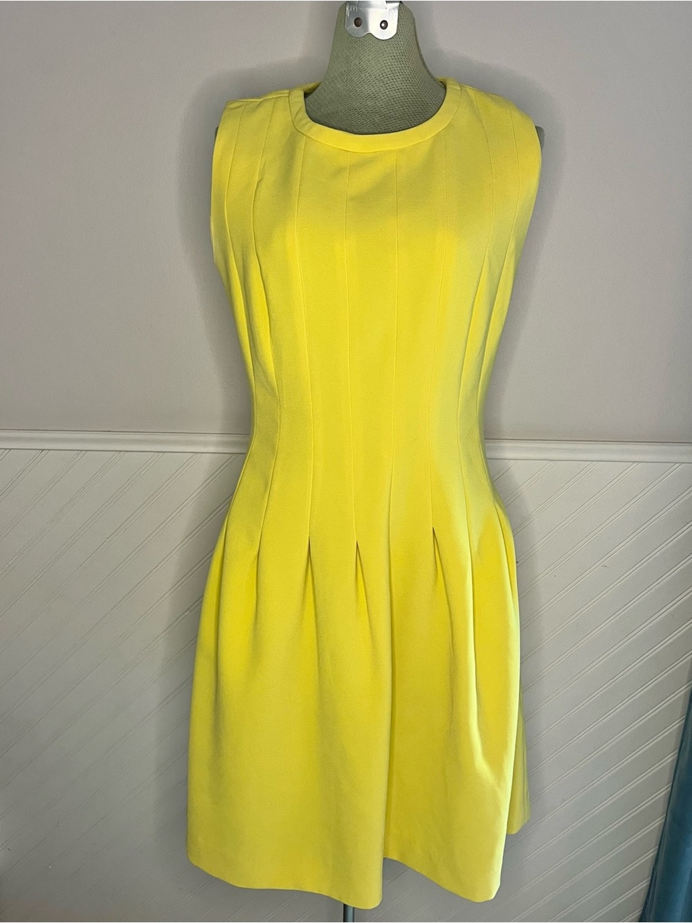 H&M Bright Yellow Pleated Sleeveless Mini Dress